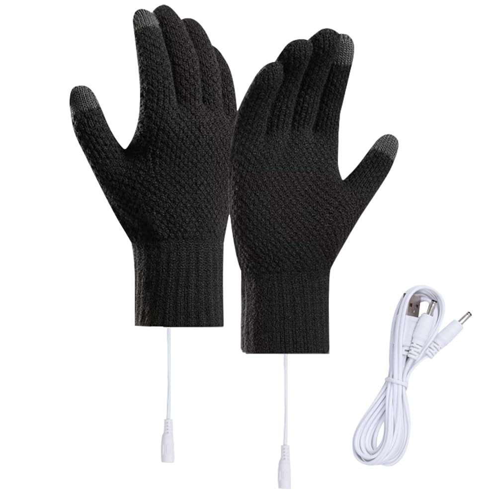 

USB Греющие перчатки для мужчин женщин, Зимние теплые греющие перчатки с сенсорным экраном, Вязаные электрические термоперчатки, Варежки-митенки, Вязаные перчатки для печати 1 Pair