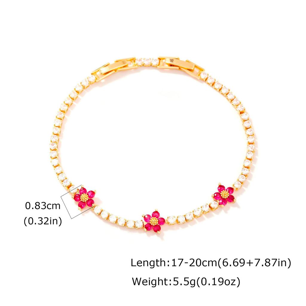 Luxury Flower Tennis Bracelet for Wome Colorful Zircon Floral Charms Tennis Chain Elegant Jewelry Tarnish Free