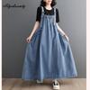 Korean Fashion Spring Summer Women Oversized Denim Maxi Long Sundress Suspenders Casual Loose Blue Sleeveless Dress Vintage All-Match Baggy Dress