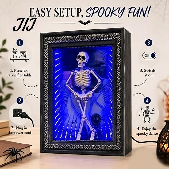 Unique Skeleton Gift LED Dancing Frame Decor, Glowing Spooky Night Light for Gothic Desk Accessory Shelf, Halloween Party Atmosphere Ornament,