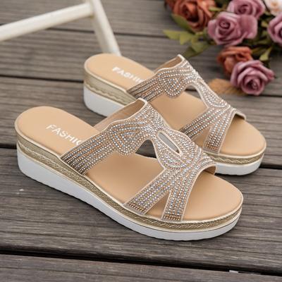Mode Damen Plateau-Slipper Mode Strass Keil-Slipper 2025 Sommer Neue Lässige Slipper für Damen Outdoor Rutschfest Strand-Sandalen