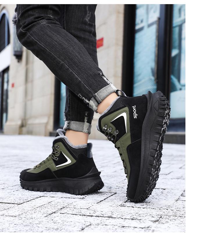 Plus-Size Men's Fleece-Lined High-Top Winter Snow Boots, Non-Slip, Wear-Resistant Martin Style.