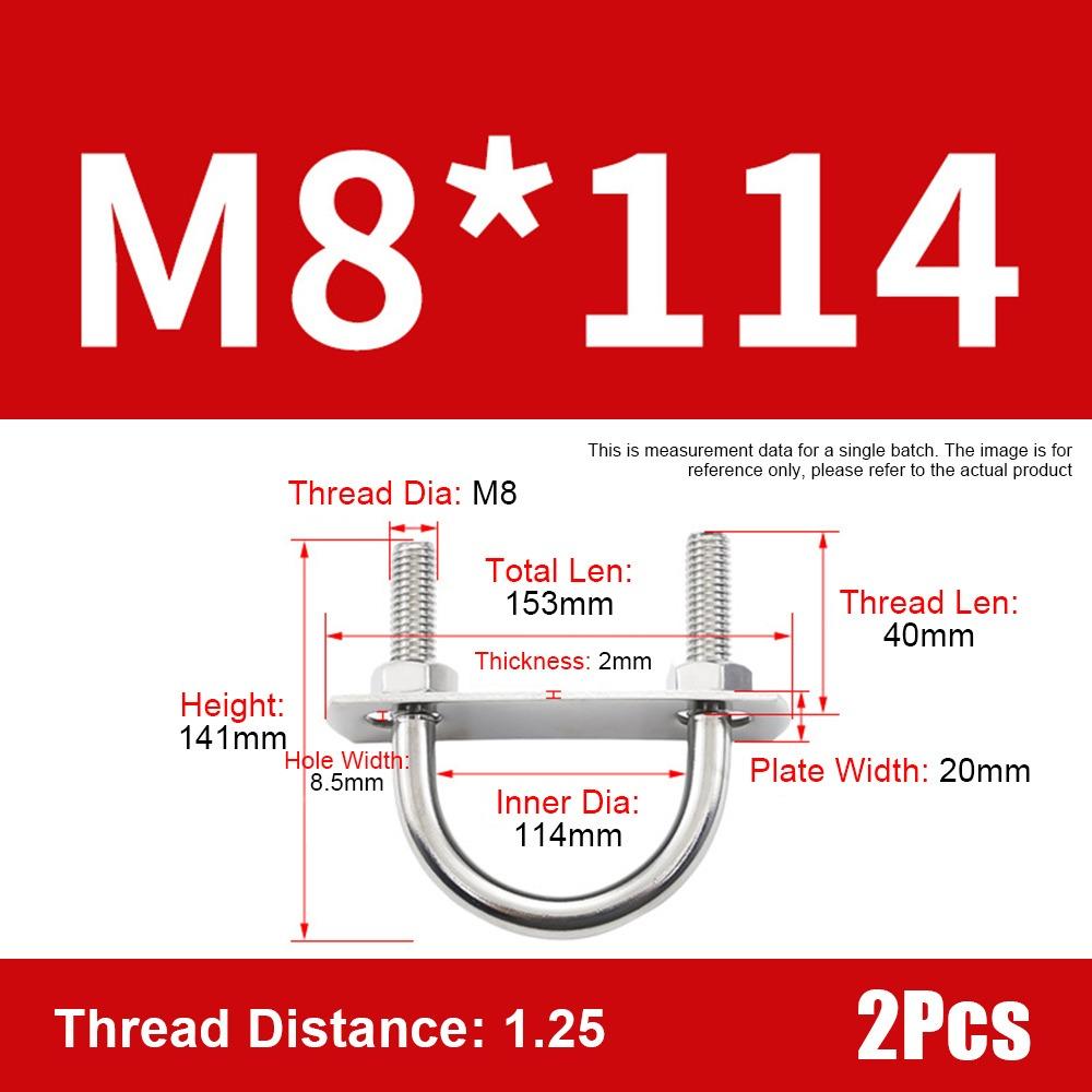 1Set With Baffle M8 Round Tube Clamp 304 Stainless Steel Round Bolt  for Round Tube