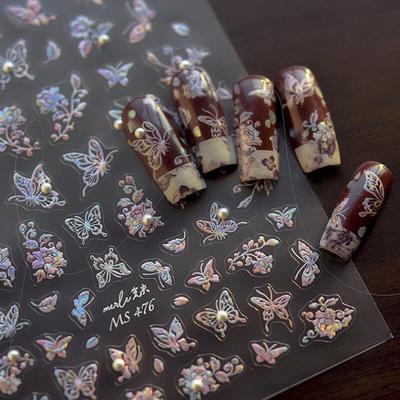 Traditionella Pärlemor-klistermärken Holografiska Nageldekorationsmaterial