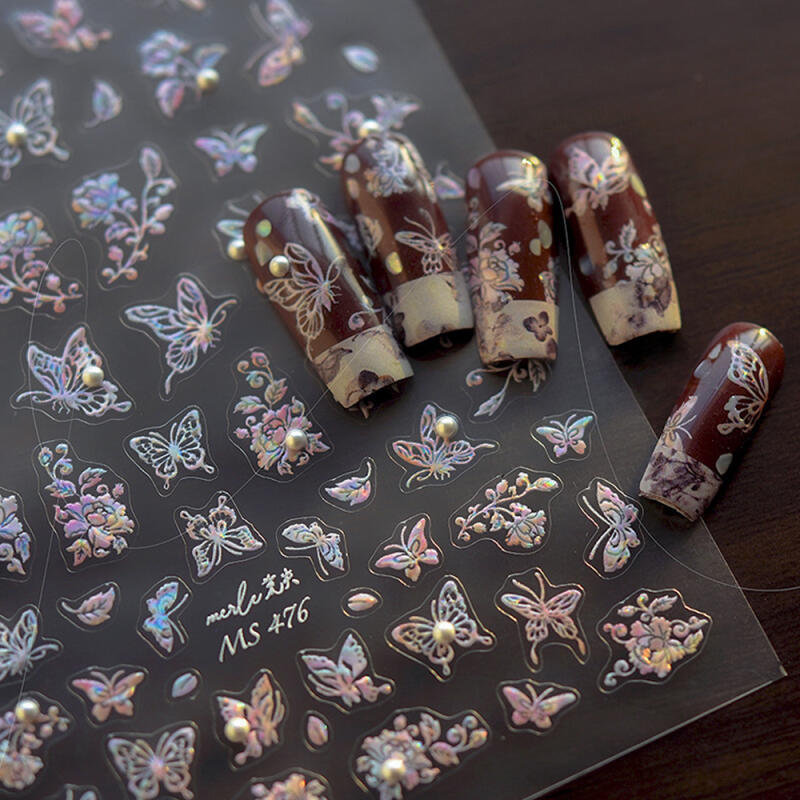 Traditional Mother-of-Pearl Sticker Hologram Nail Art Materials Mother-of-pearl flowers and birds