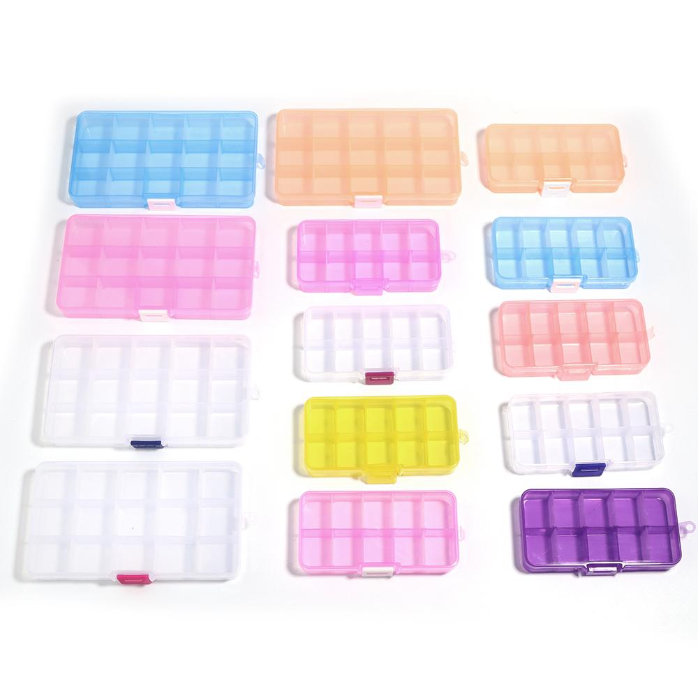 10-15 Grids Plastic Transparent Storage Box Square Adjustable Organizer with Cover for Jewelry Beading Compartment Storage Case