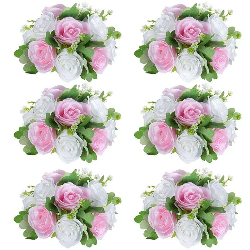 6Pcs Artificial Flowers Centerpiece Table Decorations Rose Ball for Weddding Floral Arrangements Bouquet for Party Home Decor