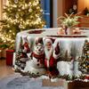 Christmas-Themed Rectangular/Round Tablecloth, Beige Santa Snowman Christmas Tree Gift Pattern Table Cloth