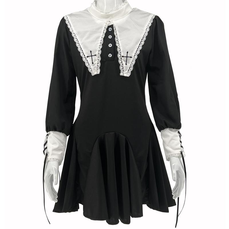Nun Hallween Lolita Costume Polyester Fabric Party Girl Clothes Props Black