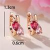 Charm Female Red Crystal Stone Cute Love Heart Hoop Earrings Gold Color Simple Wedding Jewelry For Women