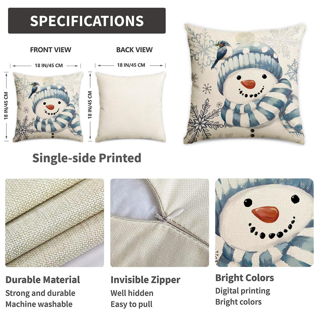4Pcs Christmas Pillow Cover,Sofa Decorative Pillowcase,Snowman Christmas Tree Decorative Cushion Cover(Without Pillow Core)