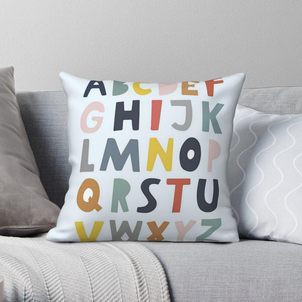Alphabet Nursery Playroom Square Pillowcase Polyester Linen Velvet Printed Zip Decor Pillow Case Sofa Cushion Cover