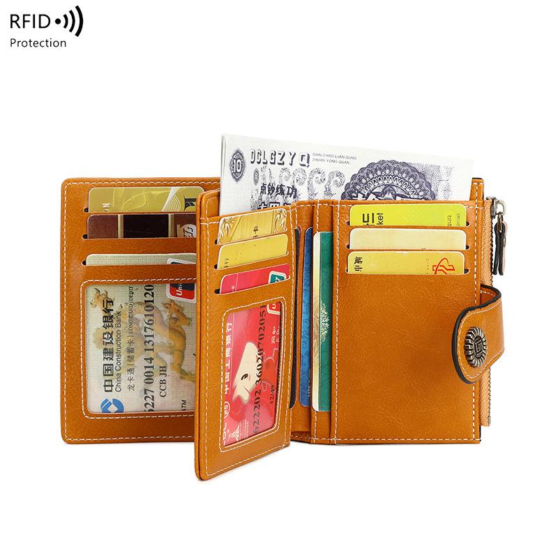 RFID Anti-theft Brush Wallet, Short Zipper Wallet, Large Capacity Women's Change Purse