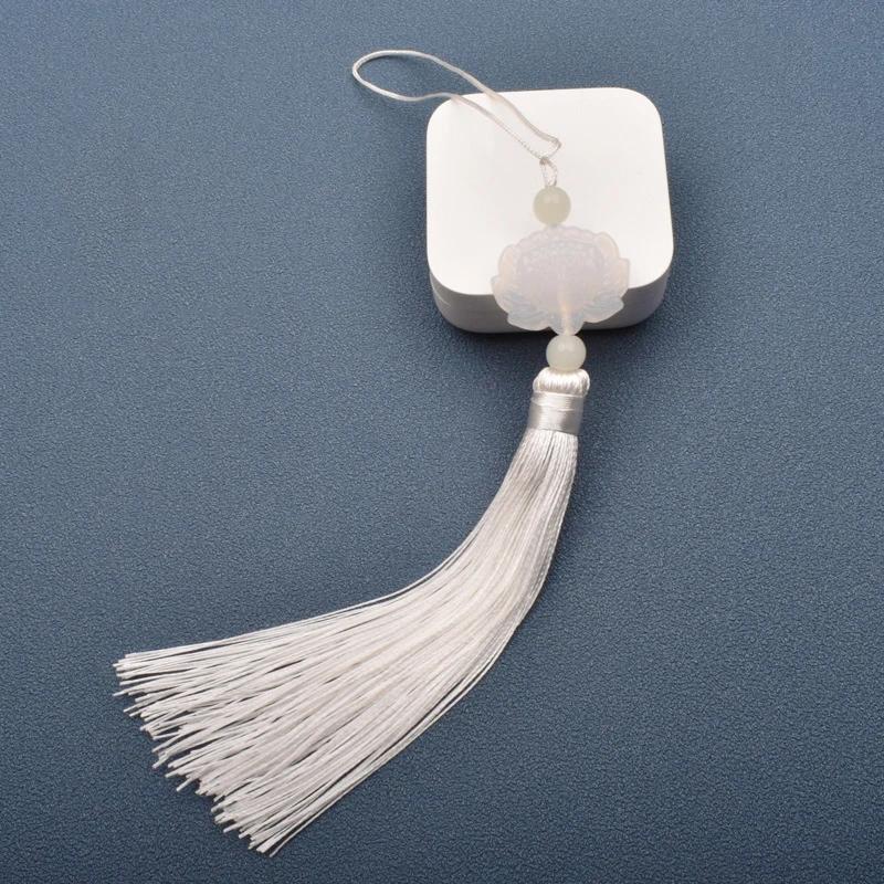 1 Pcs White jade lotus Fringe Trim Bookmark Silk Tassels Pendant DIY Sewing Curtains Accessories Clothes Bag Craft Supplies