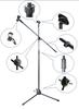 MBK Microphone Stand Boom Tripod Telescopic Adjustable 360° Foldable Black with 2 Microphone Holders for Meetings Speeches Broadcasting Karaoke