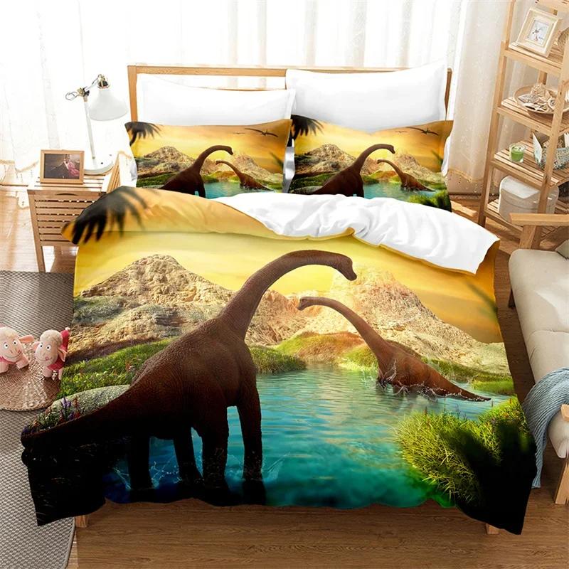 Dinosaur Duvet Cover Jurassic Age Tyrannosaurus Rex Bedding Set Twin King For Kids Boys Room Microfiber 3D Print Comforter Cover