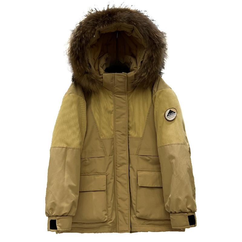 New Big Fur Collar Down Jacket Women's Medium and Long Loose Thickened Hooded Tooling Pie To Overcome Couple's Coat