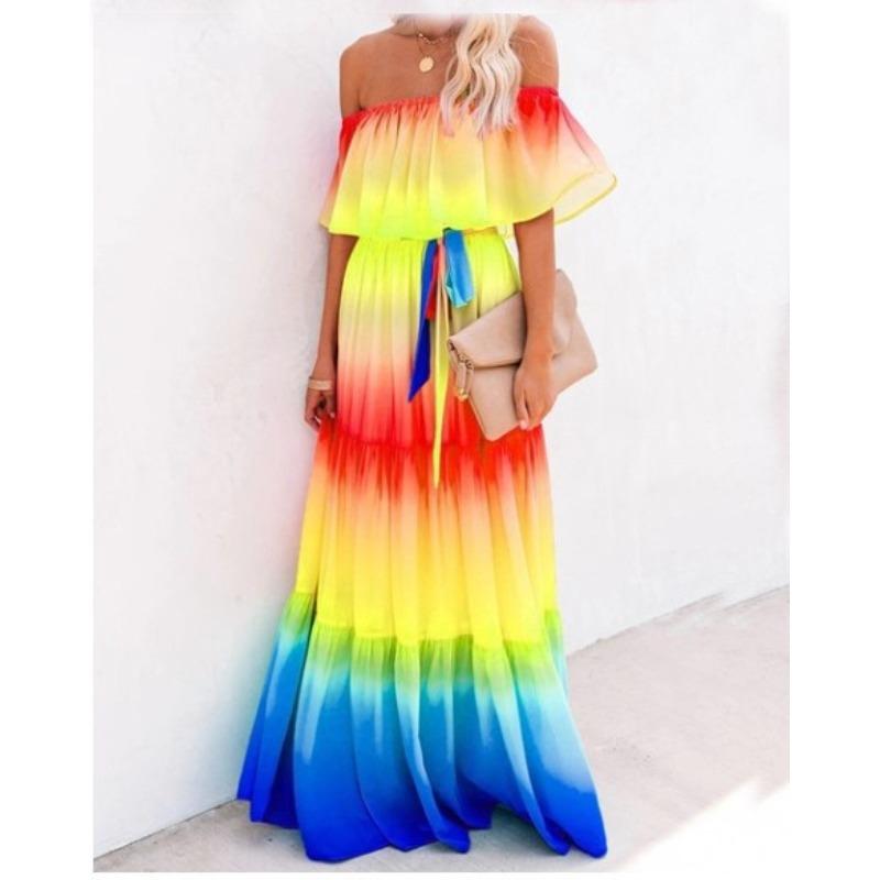 New Women's Clothing Dunhuang Chest Wrap Printing Gradual Change Color Pendulum Dress Dress