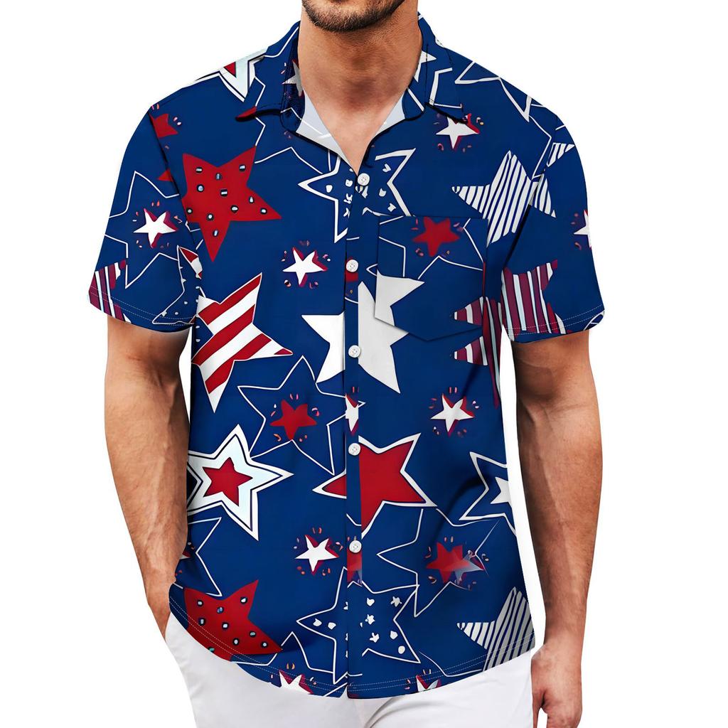 Men's Vintage Button Down Bowling Shirts Short Sleeve Summer Beach Shirt
