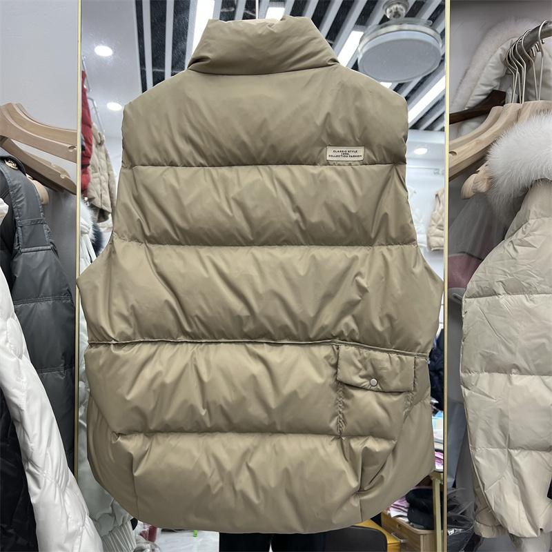 Invierno otoño mujer cuello alto Color sólido sin mangas chaleco cálido chaqueta señoras Chic pato blanco abajo abrigo