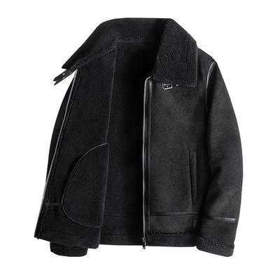 Fur and Leather One-piece Men's Short Motorcycle Lapel Flight Suit, Handsome PU Leather Jacket, Leather Jacket, Men's Jacket
