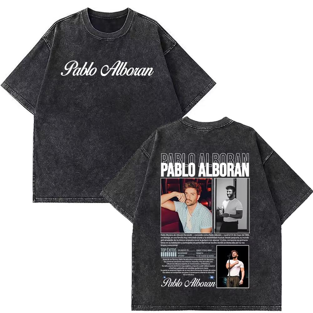 Singer Pablo Alborán Album 2026 Print Washed Vintage T Shirts Men Women Hiphop T Shirts Shortsleeved Casual Oversized T Shirts