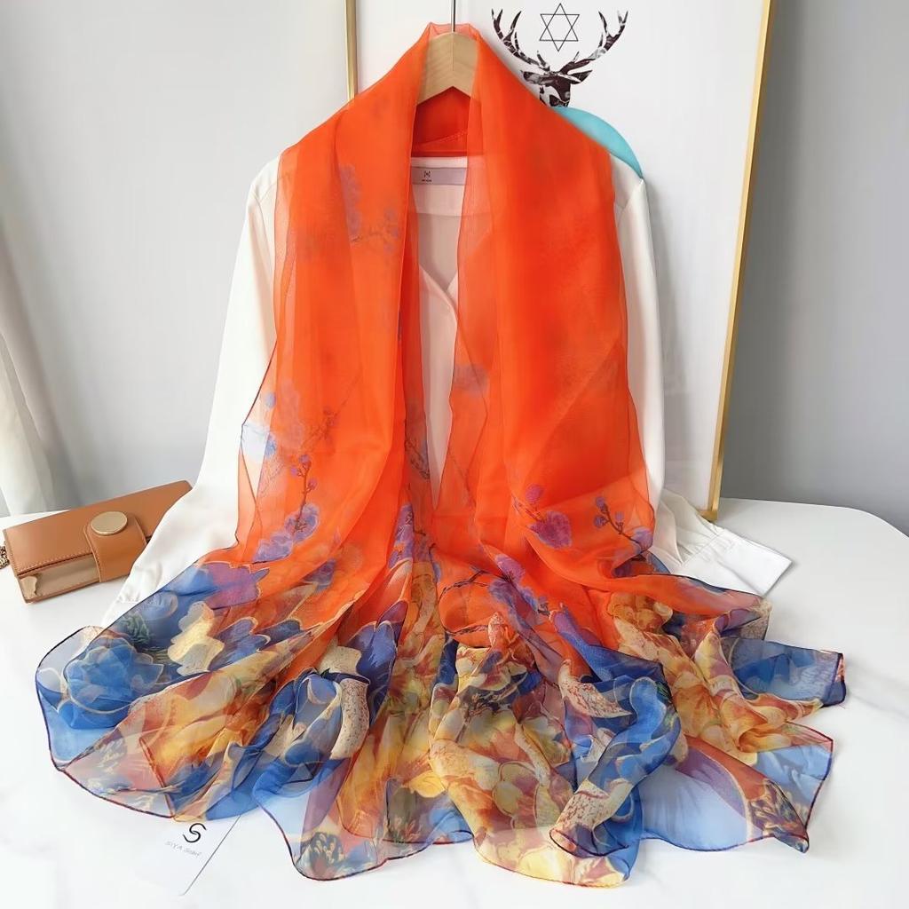 Spring/Summer New Women'S Silk Scarf 130 * 180cm Simulated Silk Twill Square Scarf Fashion Printed Large Square Scarf Professional Scarf
