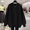 Womens Fleece Lined Cotton Sweatshirt - Casual Loose Fit Round Neck Long Sleeve Fashionable Fall Winter