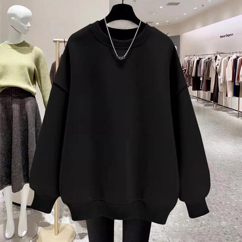 Womens Fleece Lined Cotton Sweatshirt - Casual Loose Fit Round Neck Long Sleeve Fashionable Fall Winter