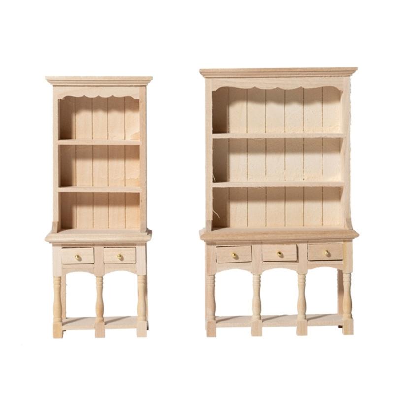 Wood Miniature Cabinet for 1/12 Scale Doll House Accessories Unpainted Organization Bookcase for Scene Display Decoration