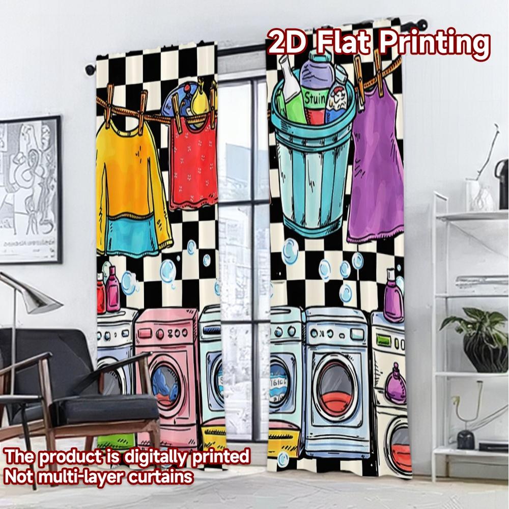 2D FLAT PRINTING 2pcs Curtains (Without Rod) Laundry Day Fun Modern Modern Curtains Versatile Fabric Curtains Room Decor Ldeal