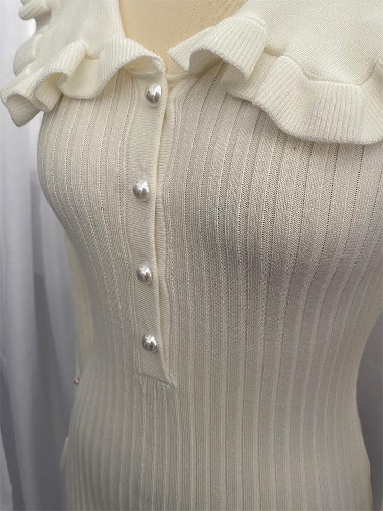 2023 Retro Woolen Ruffle Knitted Dress: European and American French Style for Autumn and Winter