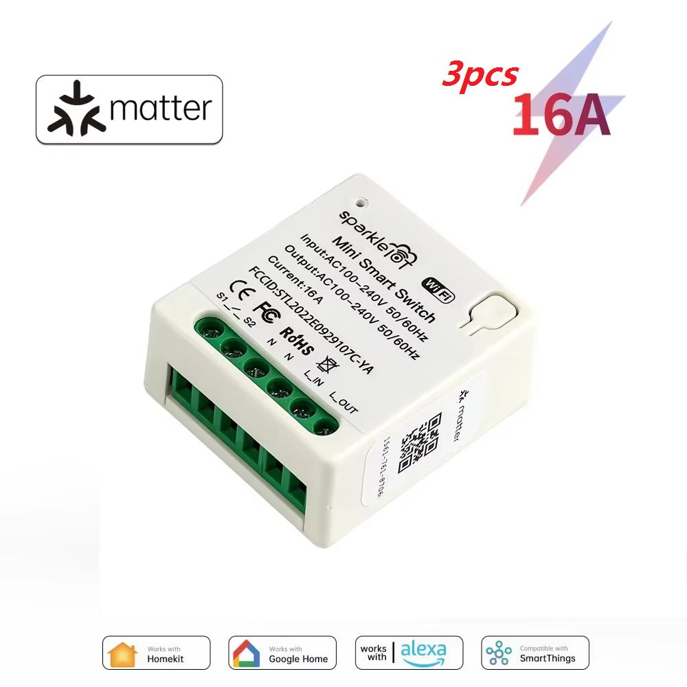Work with Matter 16A WiFi mini Smart Switch Pass-through Disconnect Dual Control Outletorks Remote Control Timer HomeKit Alexa