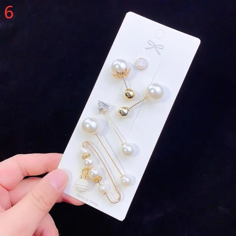 Crystal Brooches Waist Buckle Cardigan Jeans Anti-fade Brooch Pins Women Sweater Coat Anti Fall Pearls Clothes Pin Decoration