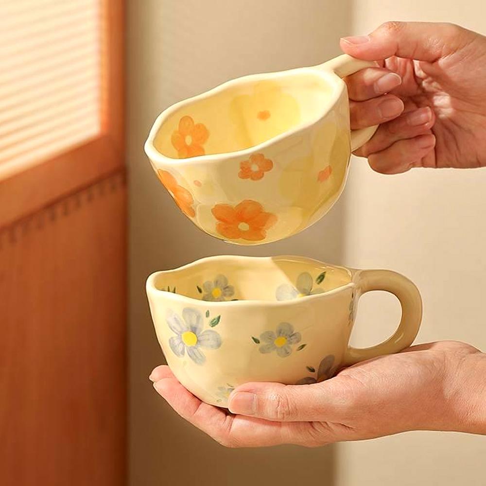 Hand Pinched Irregular Flower Ceramic Mugs Coffee Cups Milk Tea Cup Ins Korean Style Oatmeal Breakfast Mug Drinkware Kitchen cup