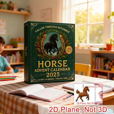 2025 Christmas Horse Adventure Calendar Blind Box with 24 Unique Horse Models 2D Flat Pendant for Horse Lovers