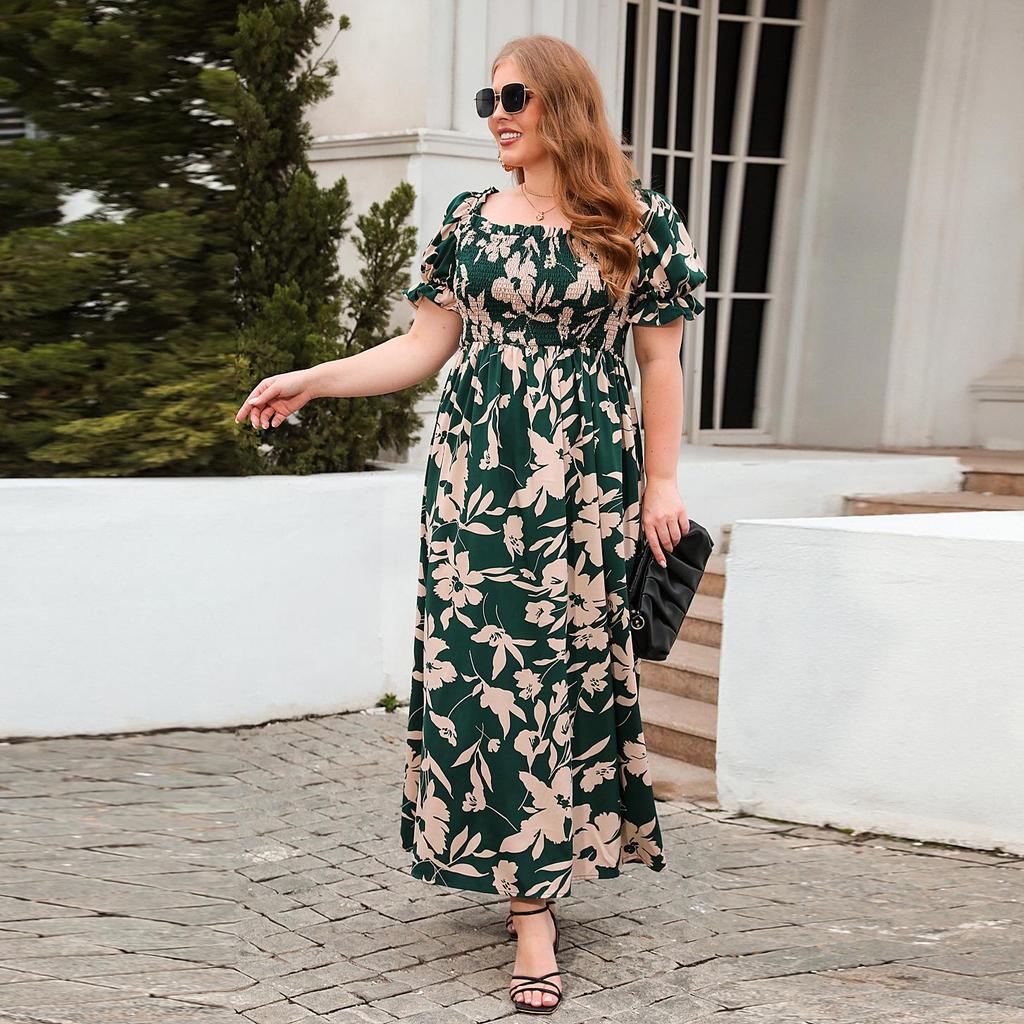 Bohemian Plus Size Printed Casual Vacation Dress - French Elegance, Mid-Length