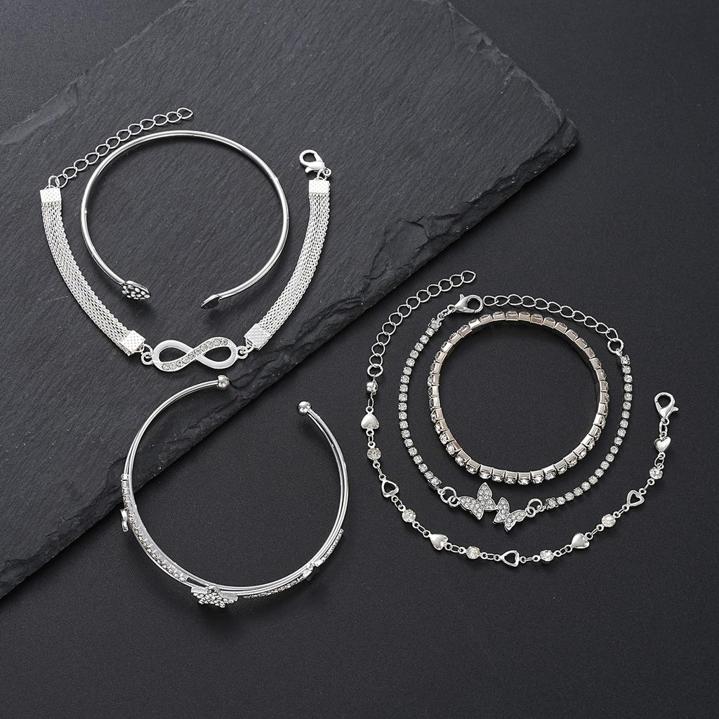 Elegant Sparkling Rhinestone Bracelets Set for Women Butterfly Heart Infinity Star Designs Open Bracelet Daily Wear Jewelry Gift