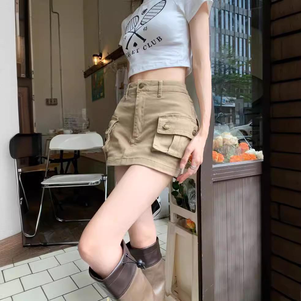 

Women s Khaki High-Waist A-Line Denim Skirt – Summer Slim Fit Retro Skirt L