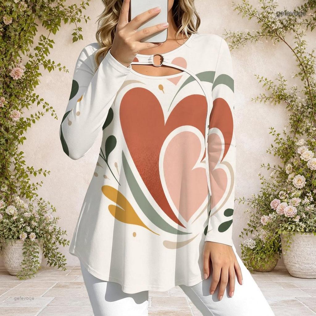 Women Plus Size Long Sleeve Loose Top Metal Ring Neck Detail For Casual Daily Wear