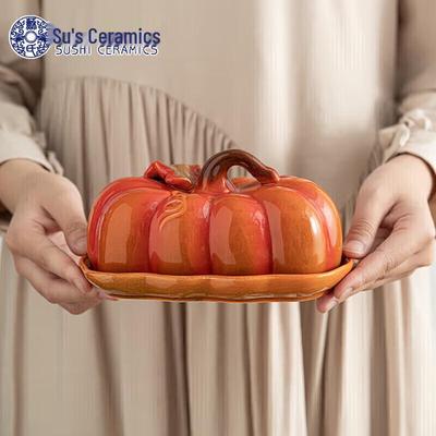 Piatto in Ceramica a Forma di Zucca di Su per Servire Pane, Torta, Caramelle e Snack