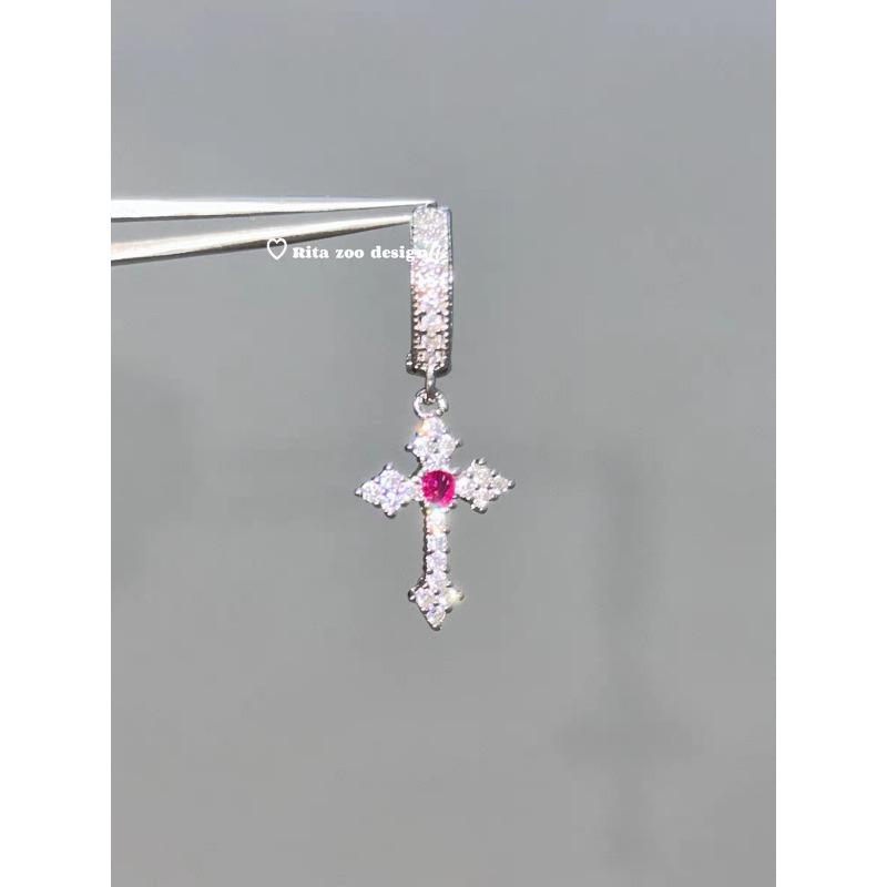 Gothic Vintage Colorful Rhinestone Cross Hoop Earrings Unique Exquisite
