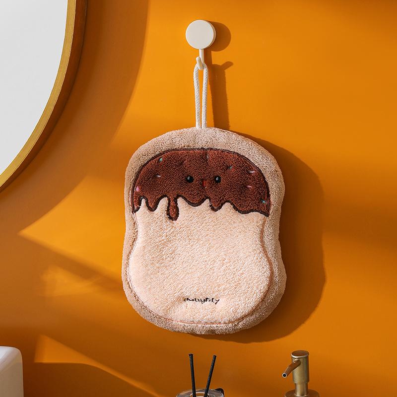 Baked Cute Embroidered Hand Towels, Absorbent Coral Fleece Square Towels, Kitchen and Bathroom Dual-purpose Hanging Absorbent Towels