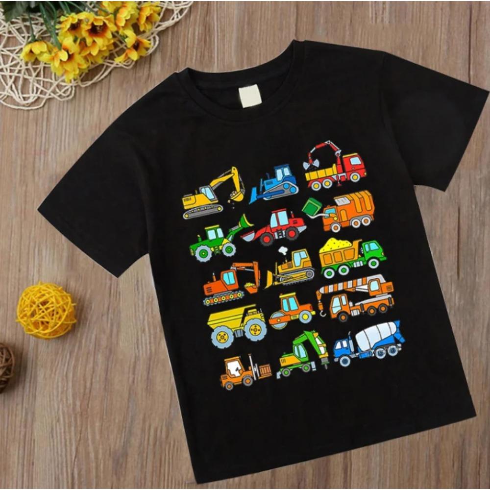 

Summer Excavators Firetrucks Fire Engines Tshirts Boys Kids Baby Clothes Children Clothing Locomotive Cartoon Car T Shirt Tops 110