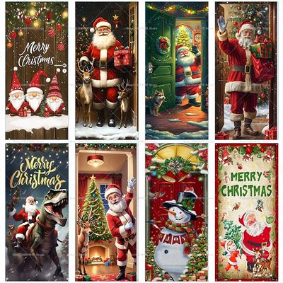 Christmas Old Man Door Banner Hanging Door Cover Banner Snowman Photography Background Indoor And Outdoor Porch Decoration