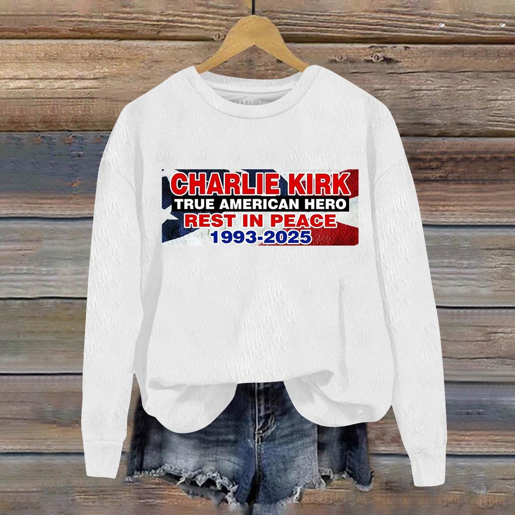 Ladies Fashion Casual Long Sleeve Printed Round Neck  Pullover Top