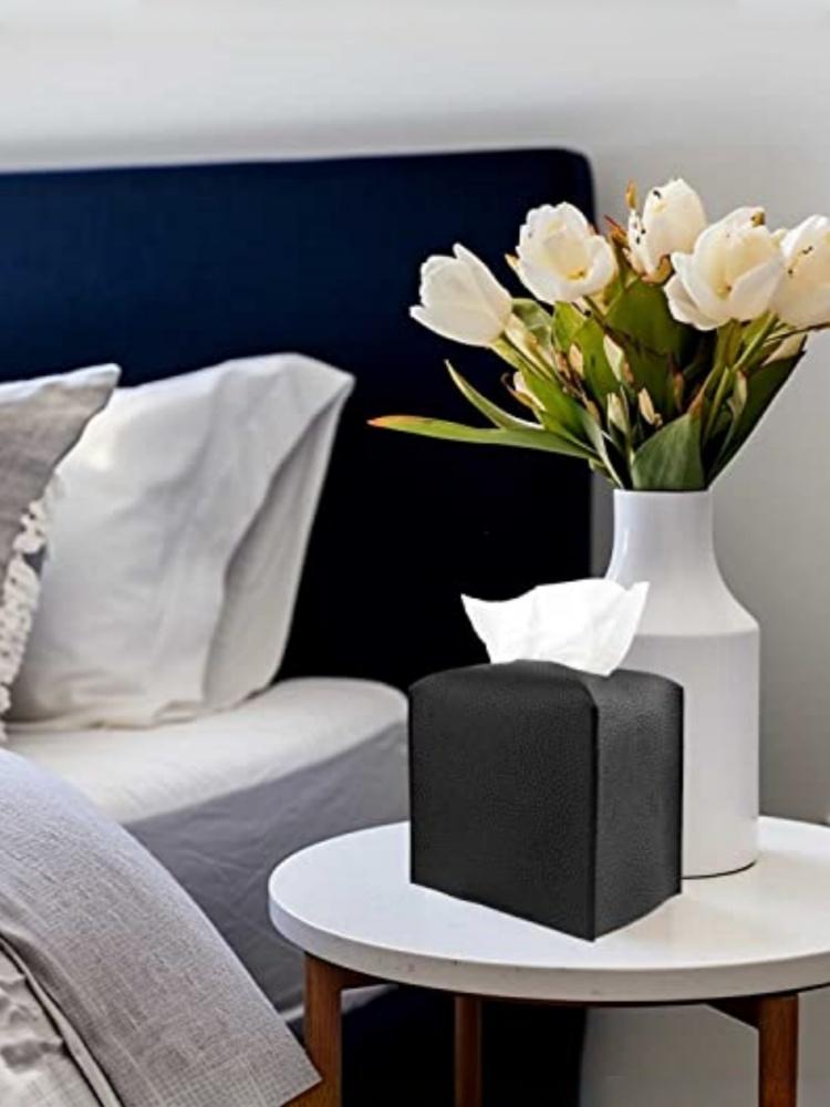 Leather Tissue Box Cover Square, Beautiful PU Leather Tissue Box Holder Decoration for Bathroom, Home Office, Living Room