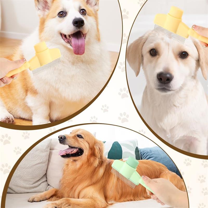 Pet Comb with Long & Short Stainless Steel Metal Teeth for Shedding and Tangles, Durable Self-Cleaning Cat Comb for Grooming with Release Button