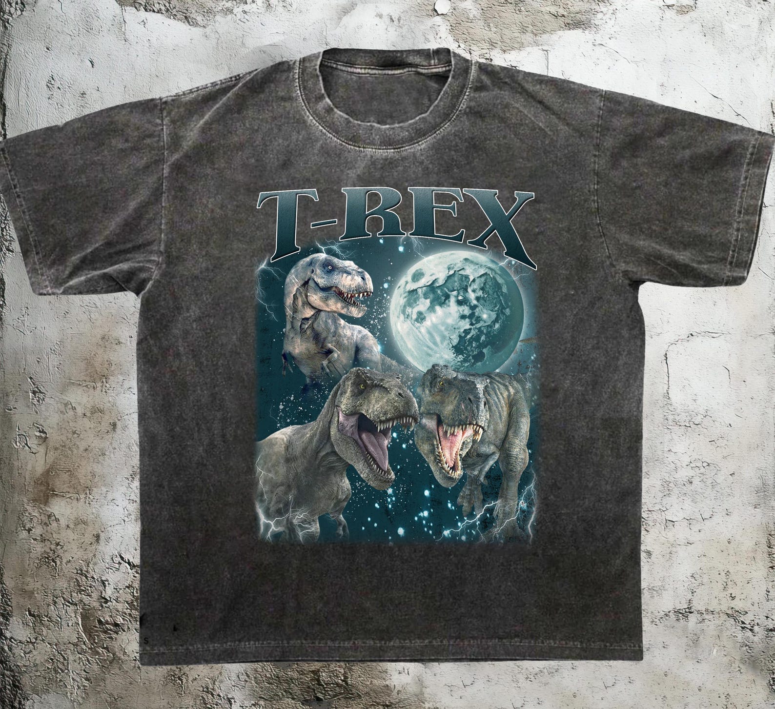 Vintage T-Rex Graphic Tee, Dinosaur Moon T-Shirt, Retro Bootleg Tee, 90s Streetwear Shirt L