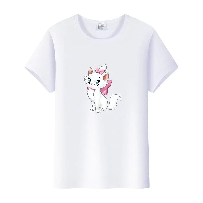 Fashion Marie Cat Cartoon Tees Summer Tops Hip Hop Short Sleeve Girl T-Shirts Plus Size Clothing Blouses Gift Unisex